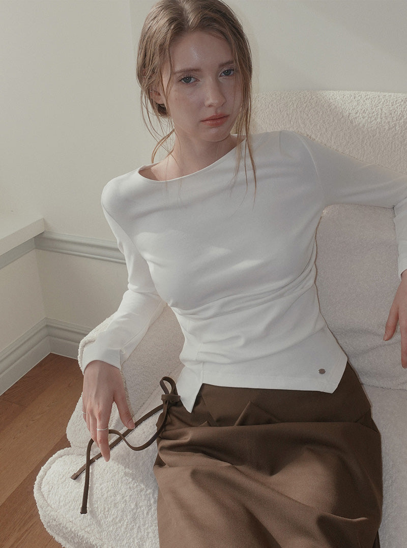 Siter asymmetrical shirring long sleeve T-shirt