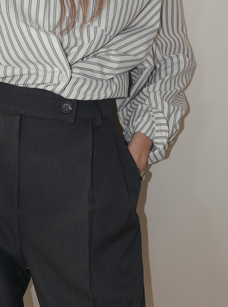 Pendil asymmetric button pintuck wide long slacks pants