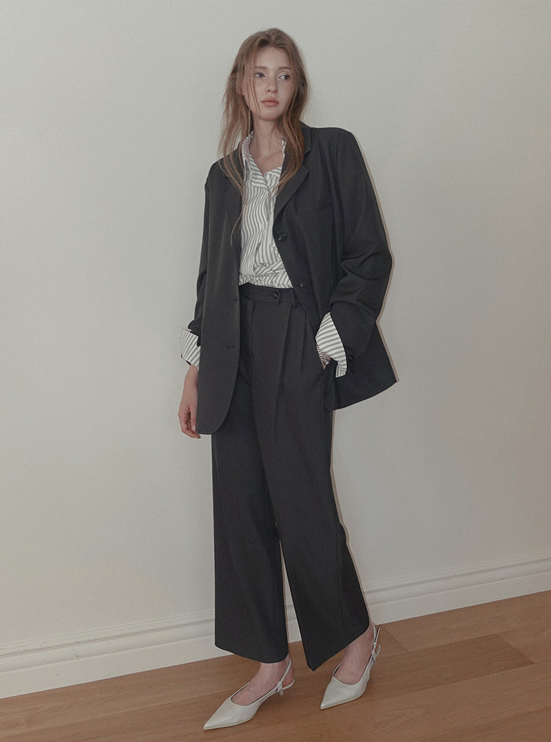 Pendil asymmetric button pintuck wide long slacks pants