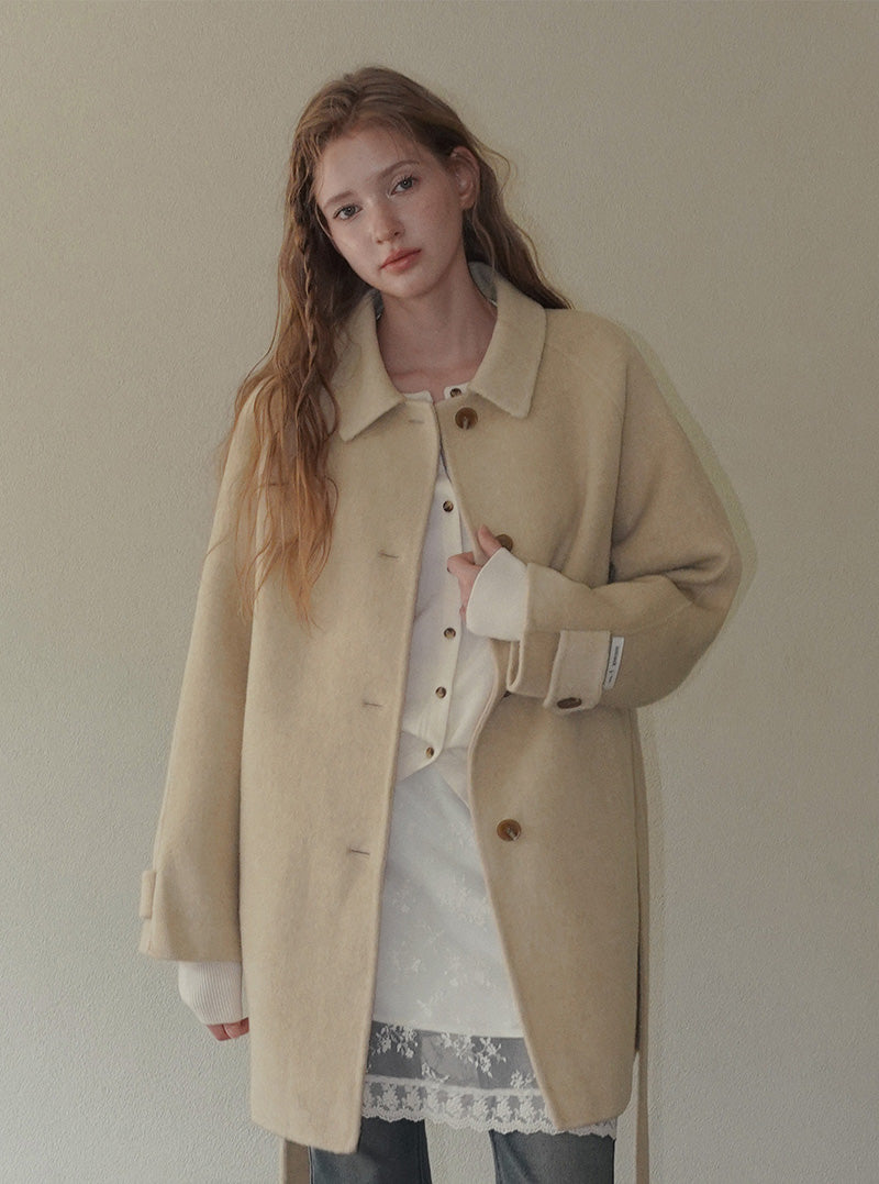 Ichen basic round neck knit long sleeve cardigan