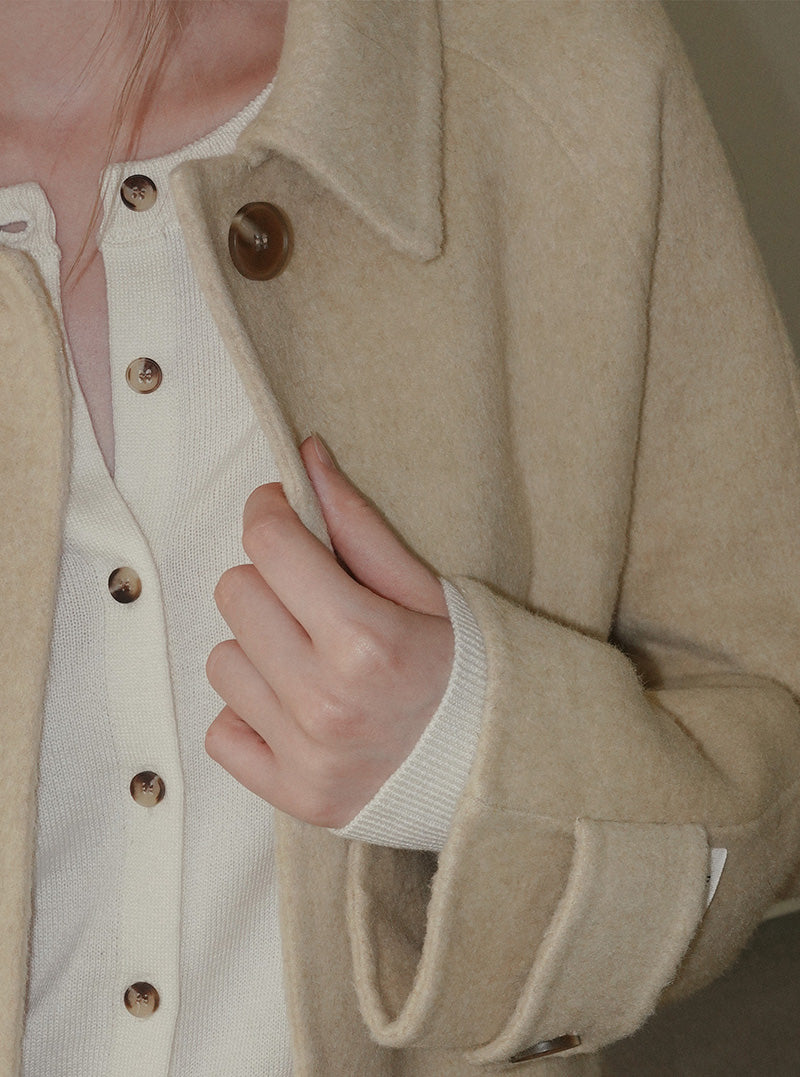 Ichen basic round neck knit long sleeve cardigan