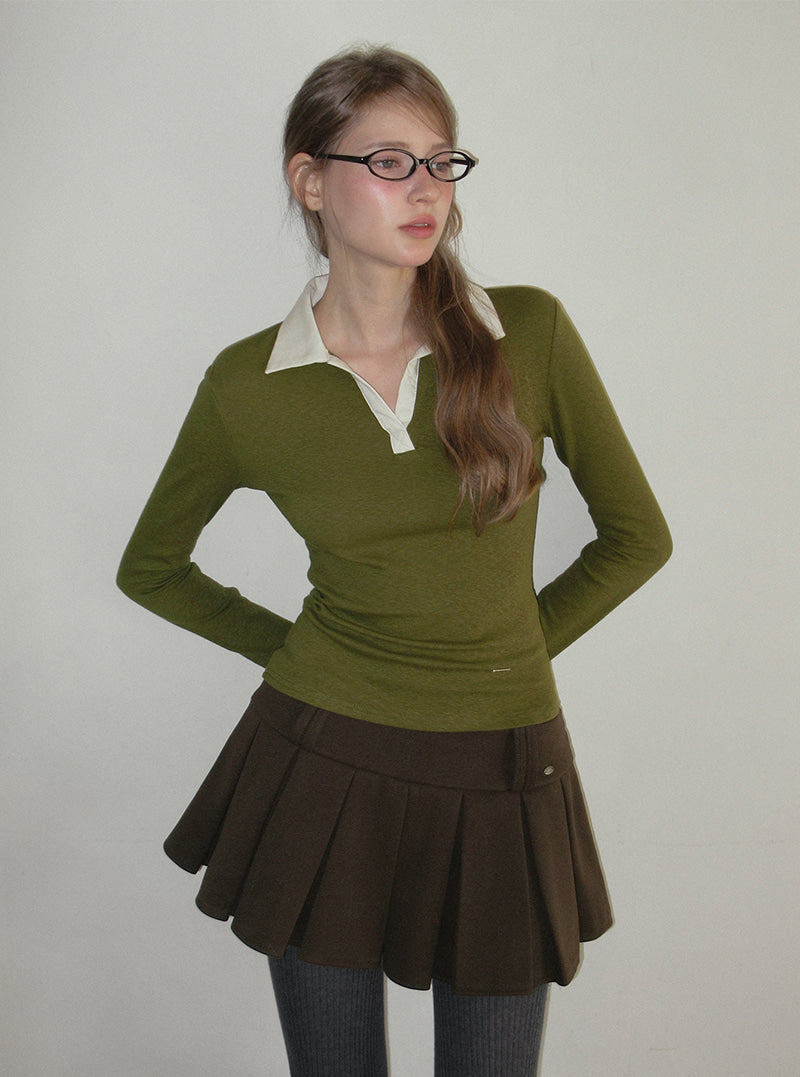 TWEE Tesher collar contrast long sleeve T-shirt | Product styling view 3