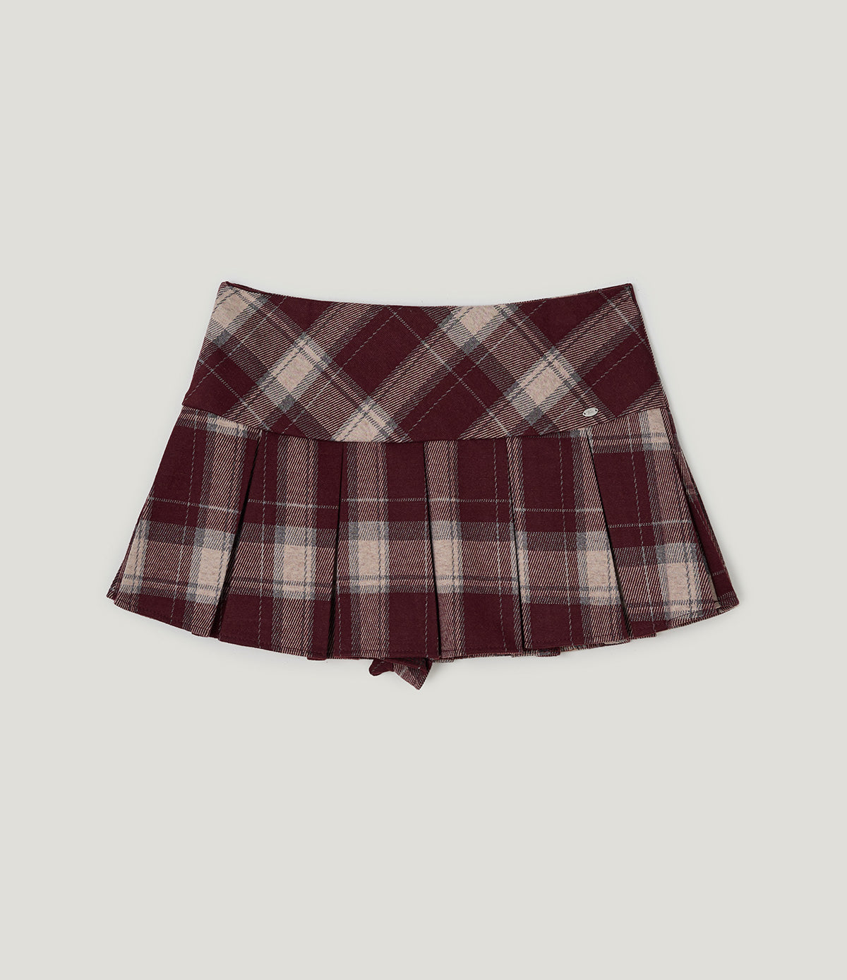TWEE Rezon check pleated mini skirt | Wine product-only view