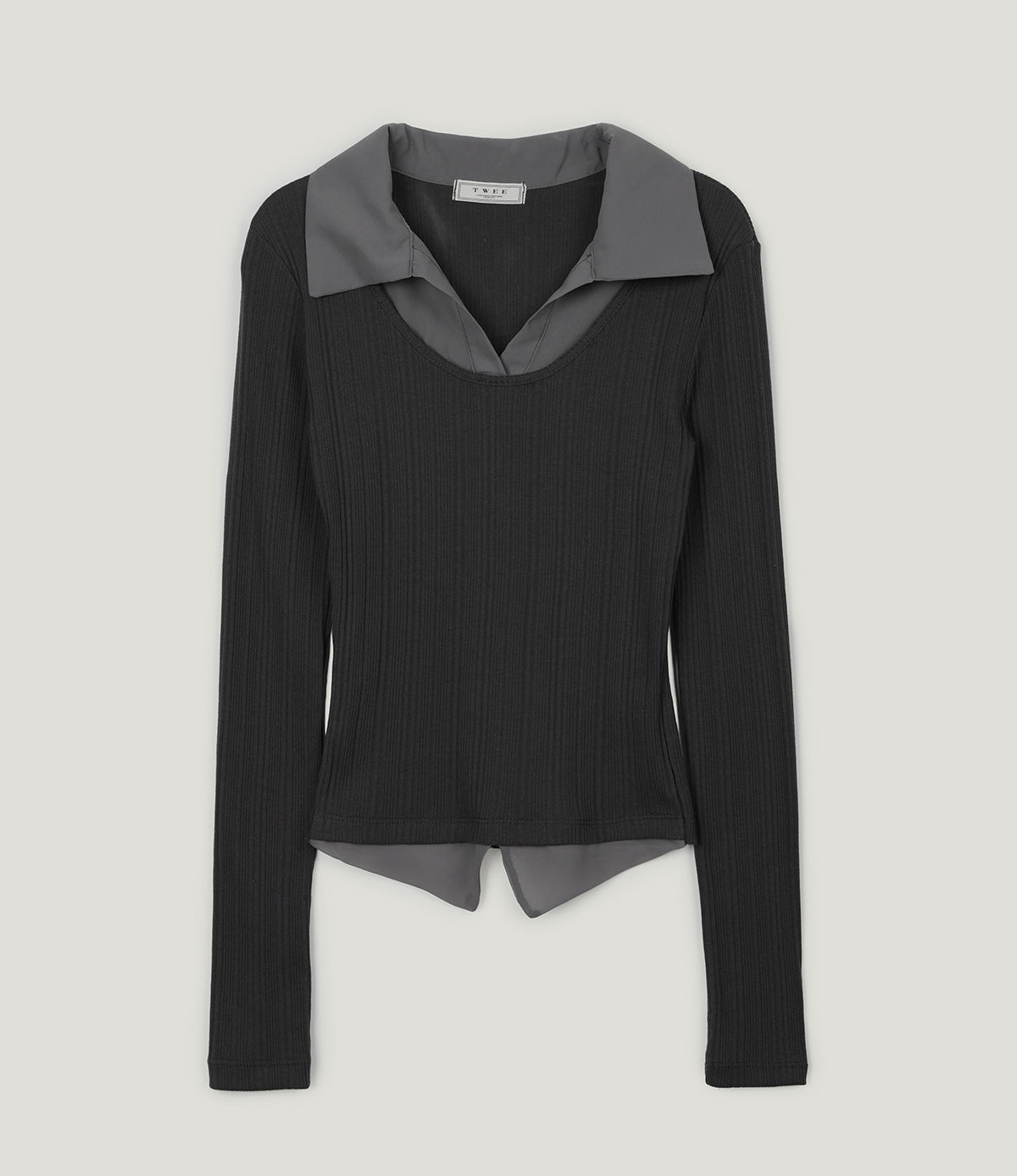 Revel sheer collar rib long sleeve t-shirt