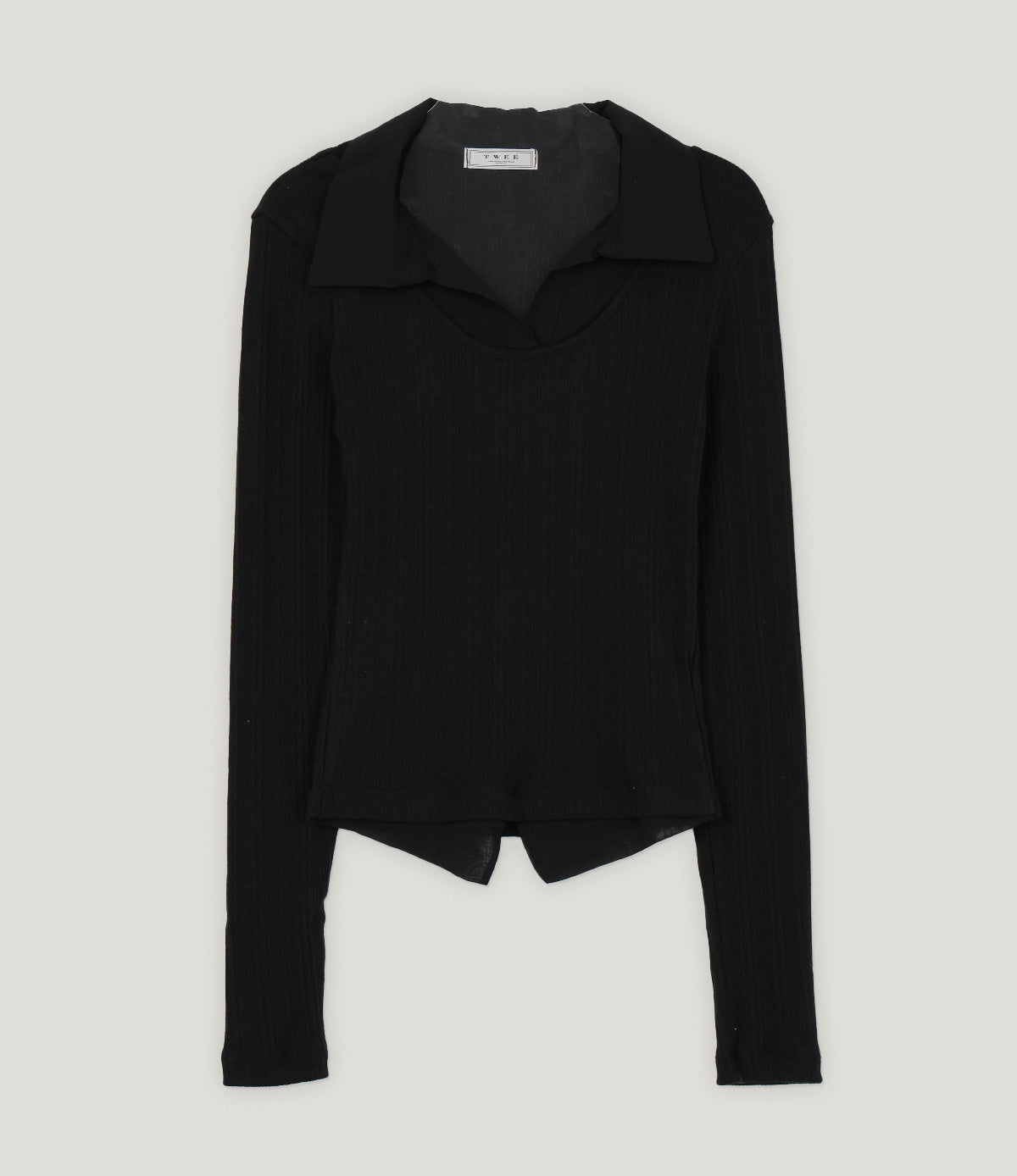 Revel sheer collar rib long sleeve t-shirt