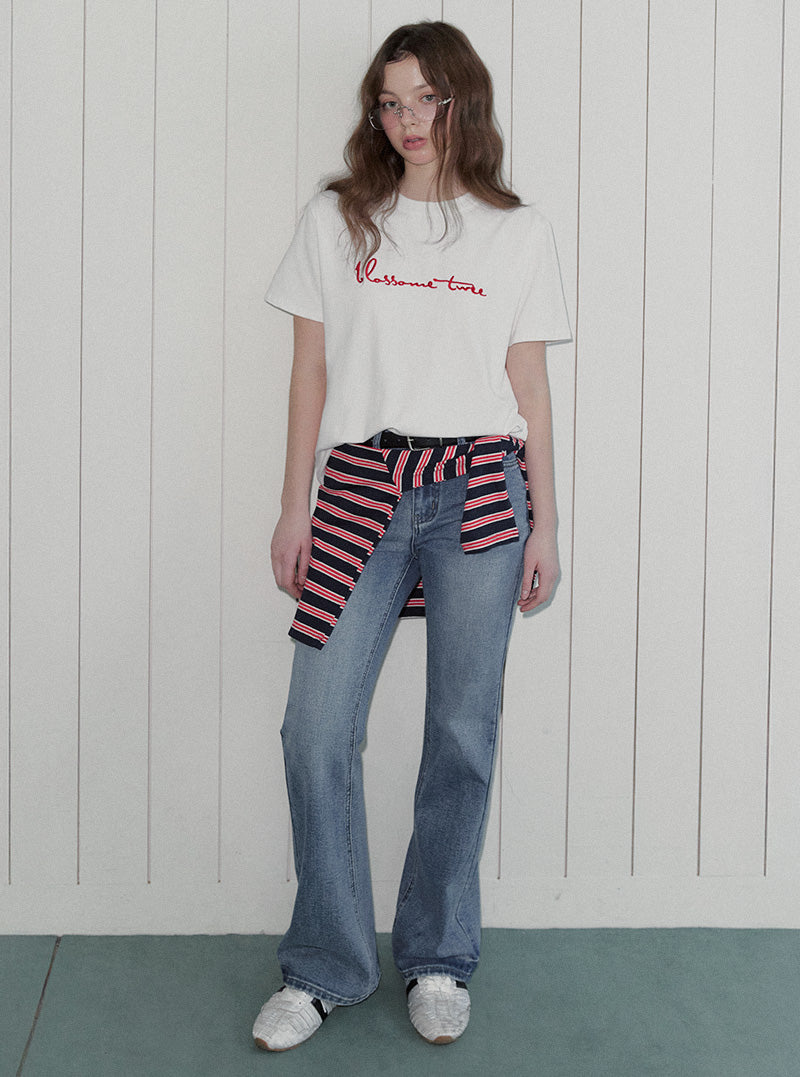 Poezi Big Lettering Embroidered T-Shirt