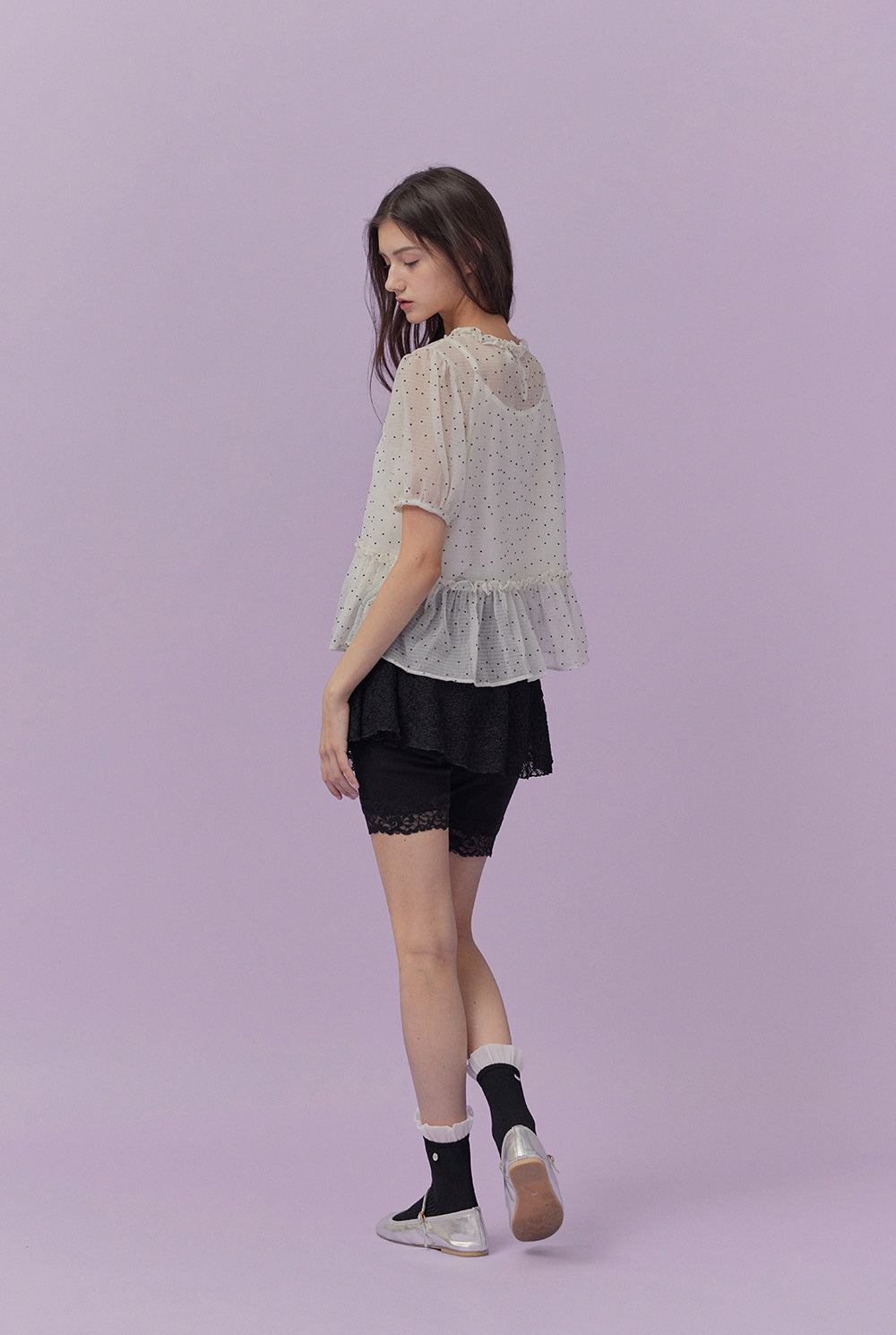 Belle Dot Sheer Flare Sleeve Blouse