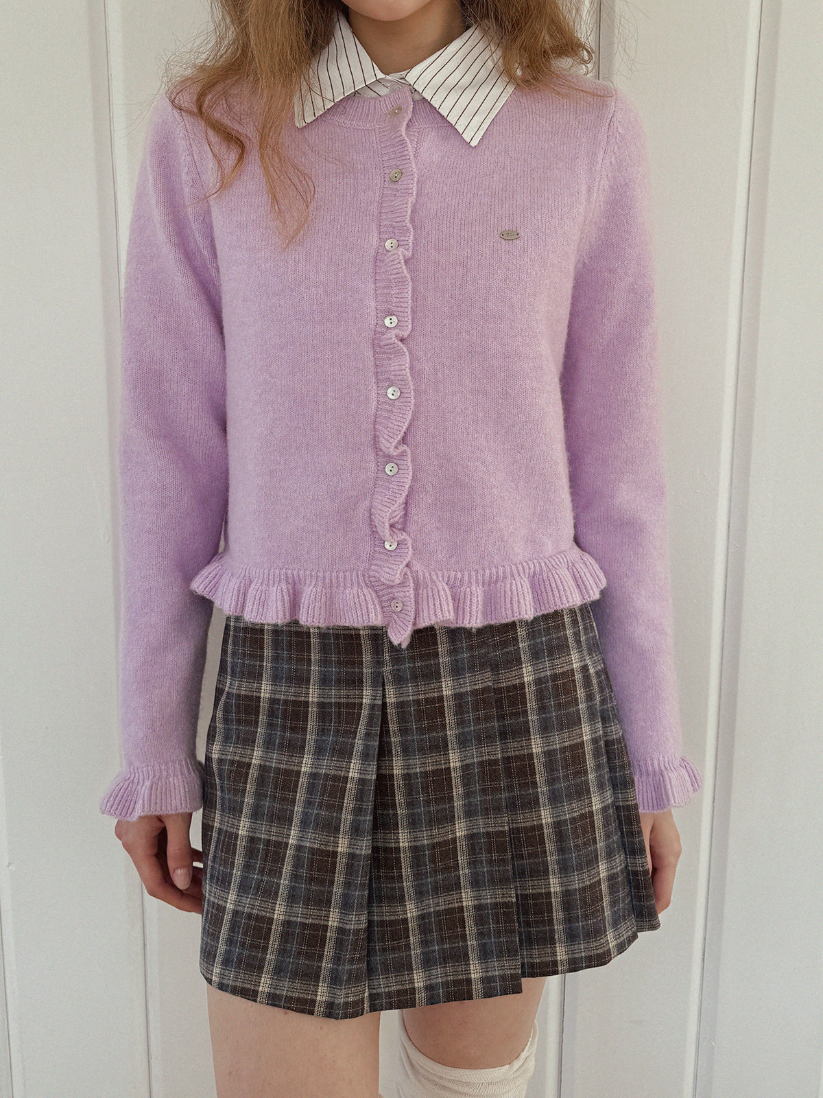 Tours Check Unbalance Pintuck Mini Skirt