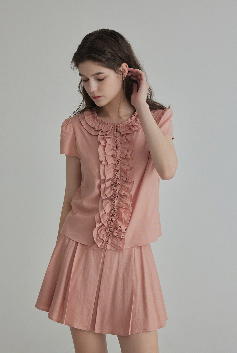 Riten Frill Linen Blouse Mini Skirt