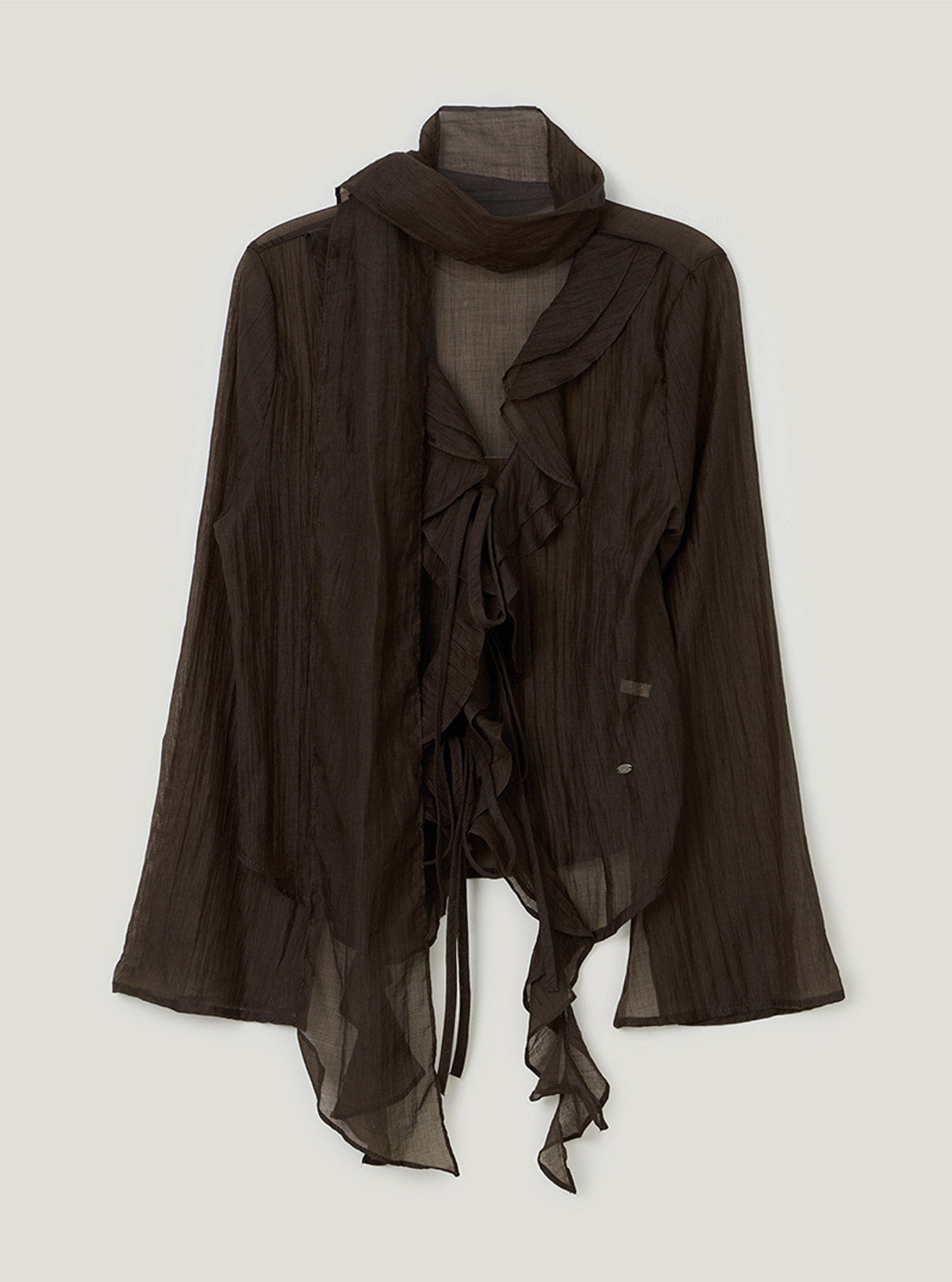 TWEE Torel ruffle chiffon blouse (strap set) | Khaki brown product-only view