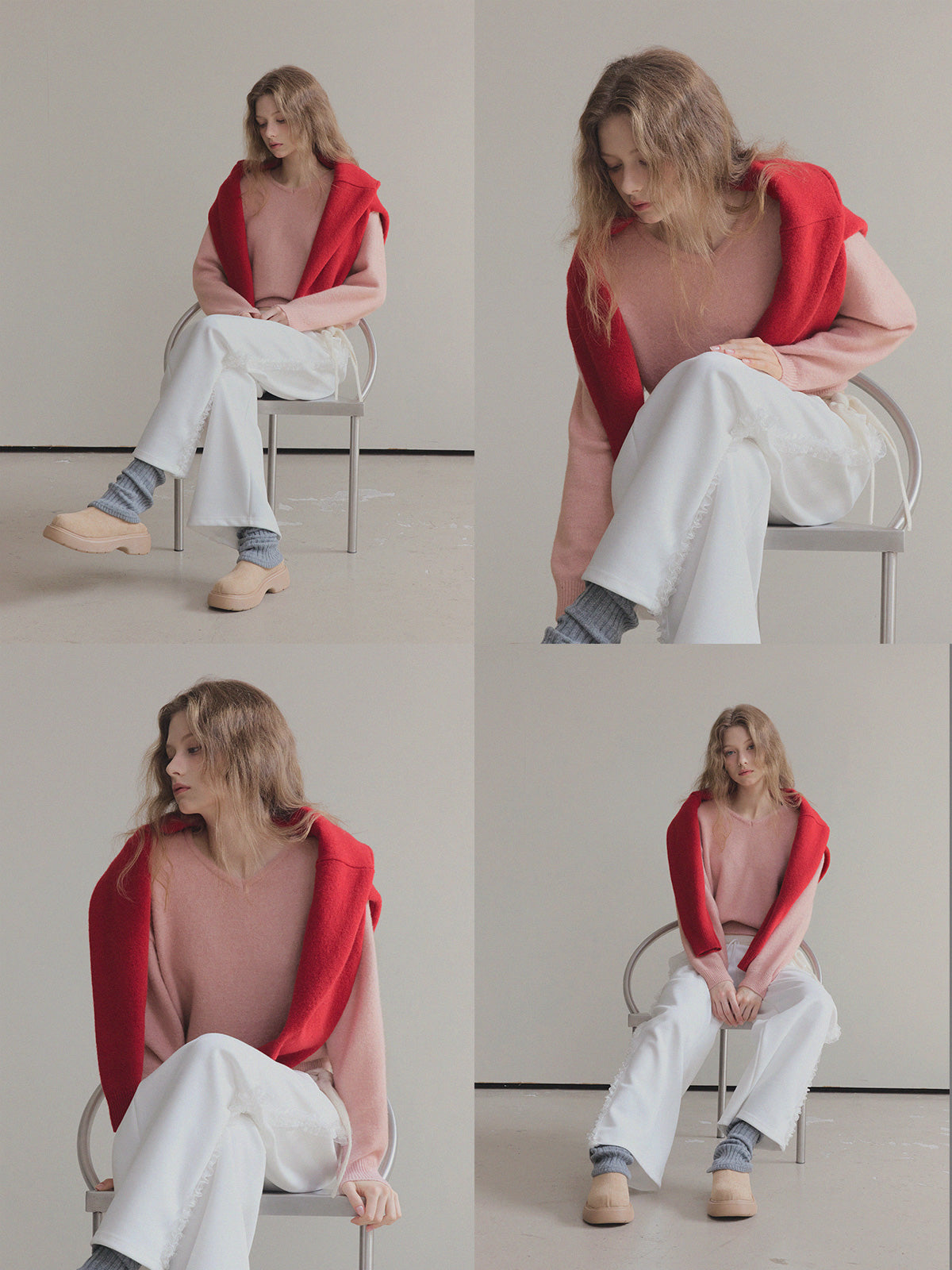 Twill Basic V-Neck Long Sleeve Knit