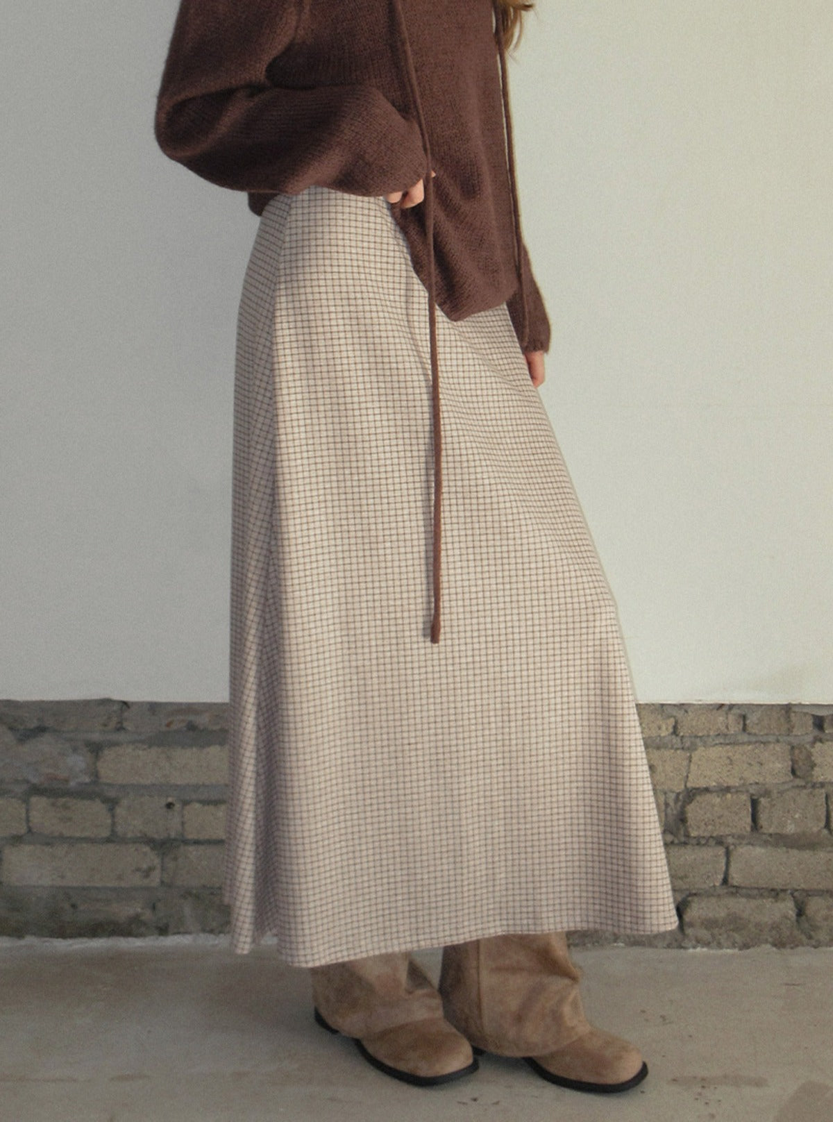 TWEE Pose check banding long skirt | Main product image