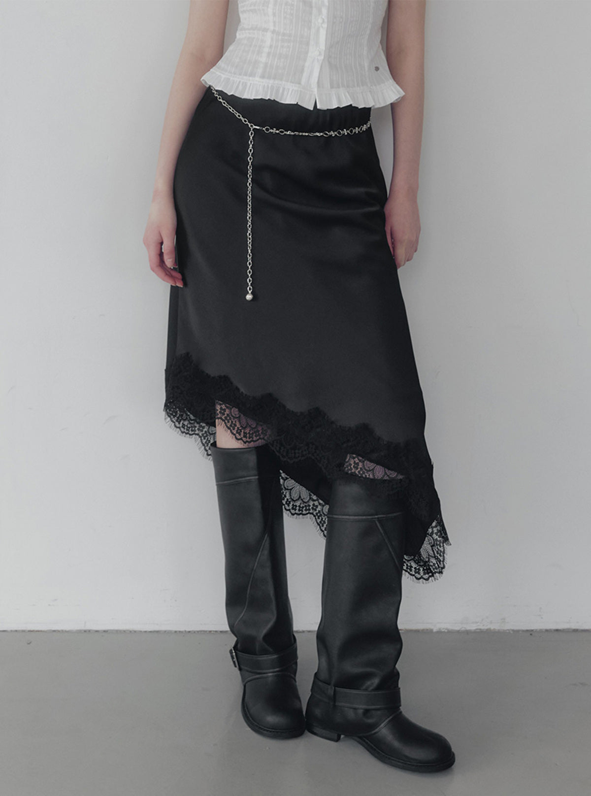 Devin Satin Lace-Trim Banding Skirt