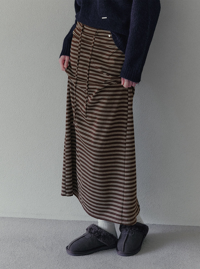 Pinel stripe wide banding long skirt | View 5