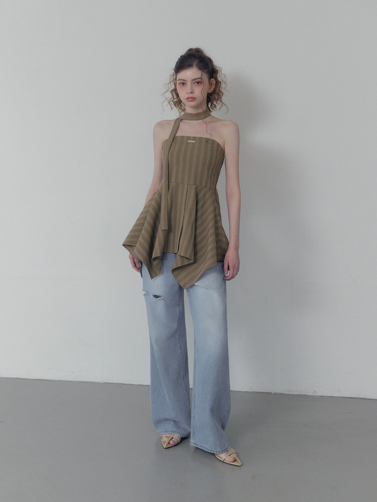 Heichi Stripe Asymmetric Tube Top(Strap Set)