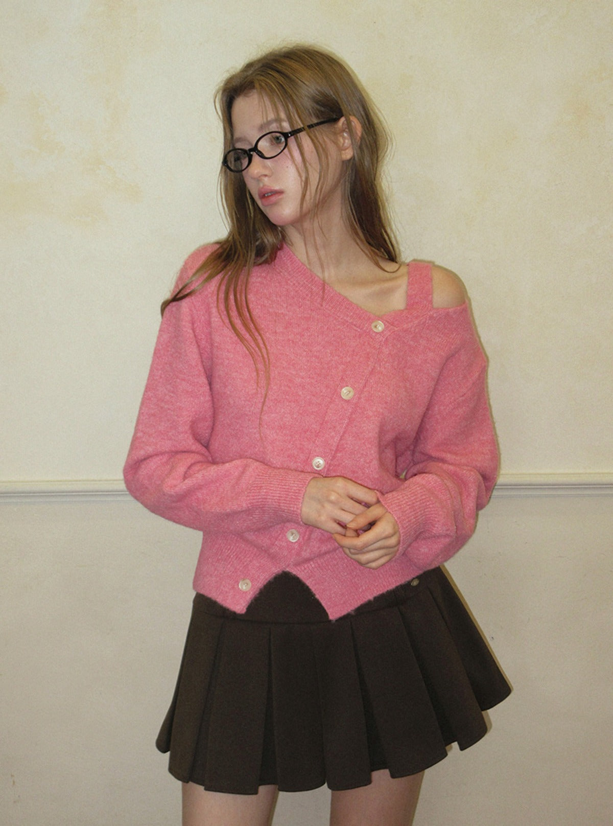 TWEE Newel diagonal button long sleeve knit | Main product image