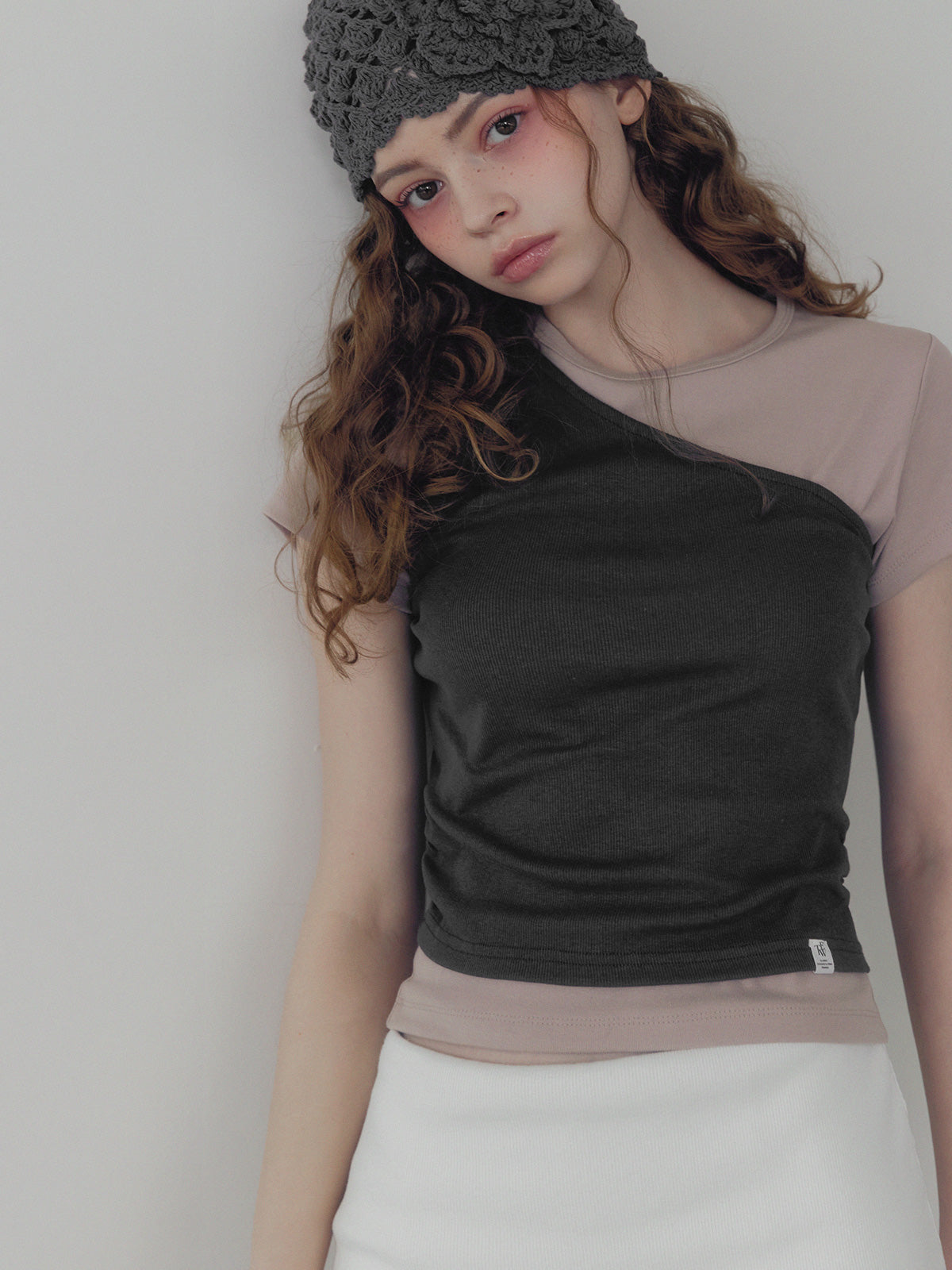 Cellon shirring one-shoulder sleeveless