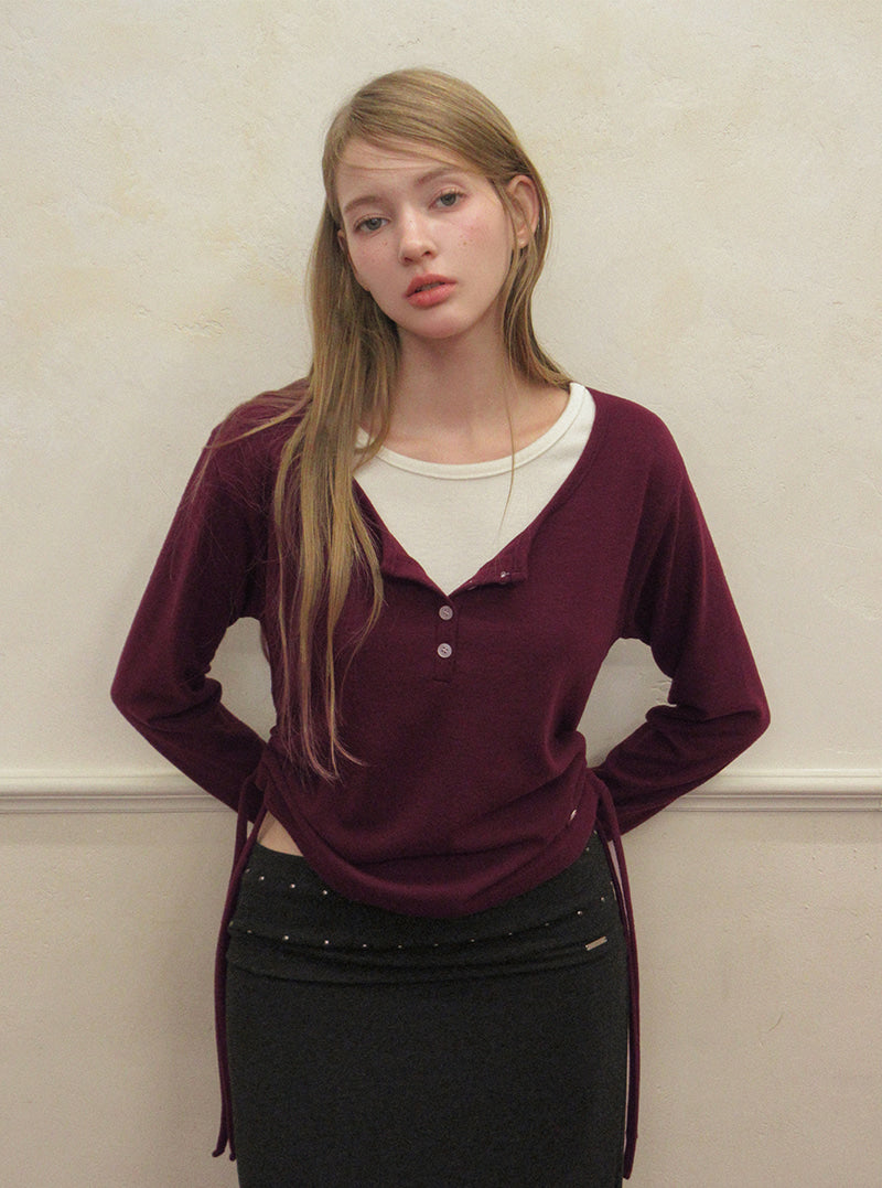 TWEE Epu layered shirring fleece long sleeve T-shirt | Product styling view 5
