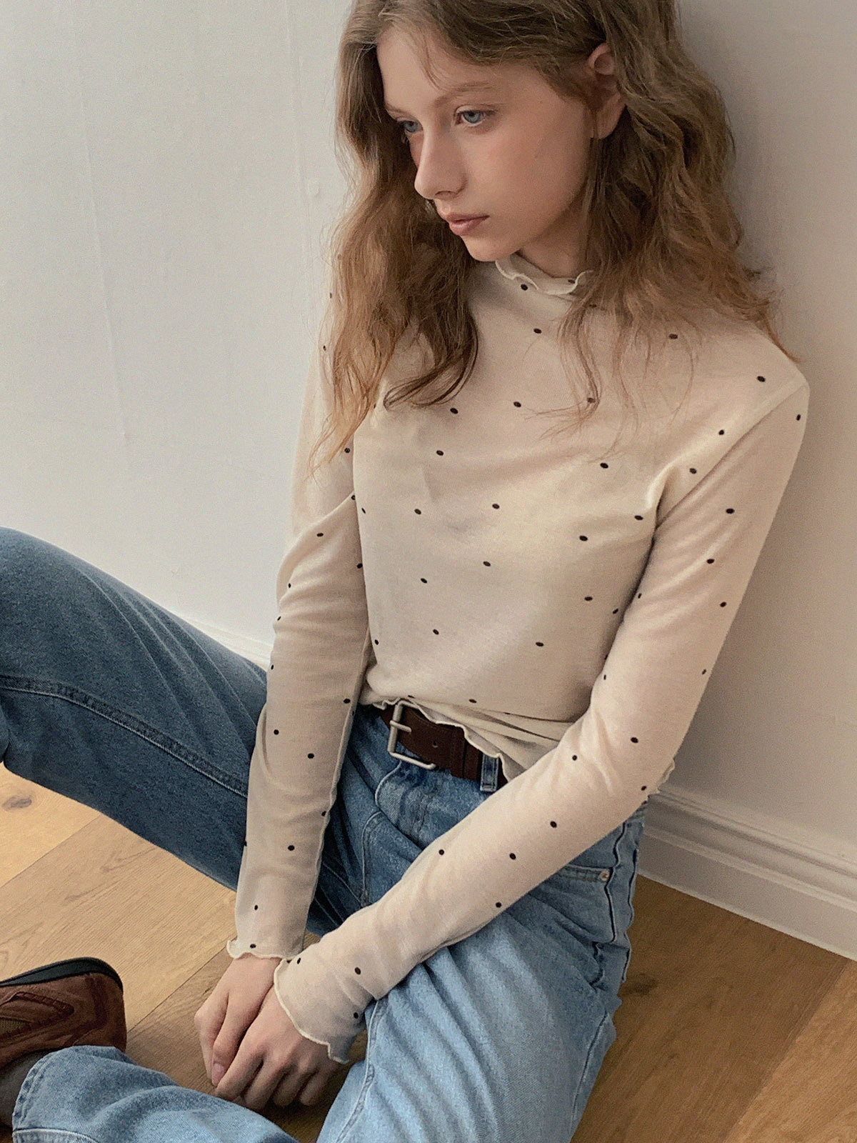 Bendi Dot Turtleneck Long-Sleeve T-Shirt