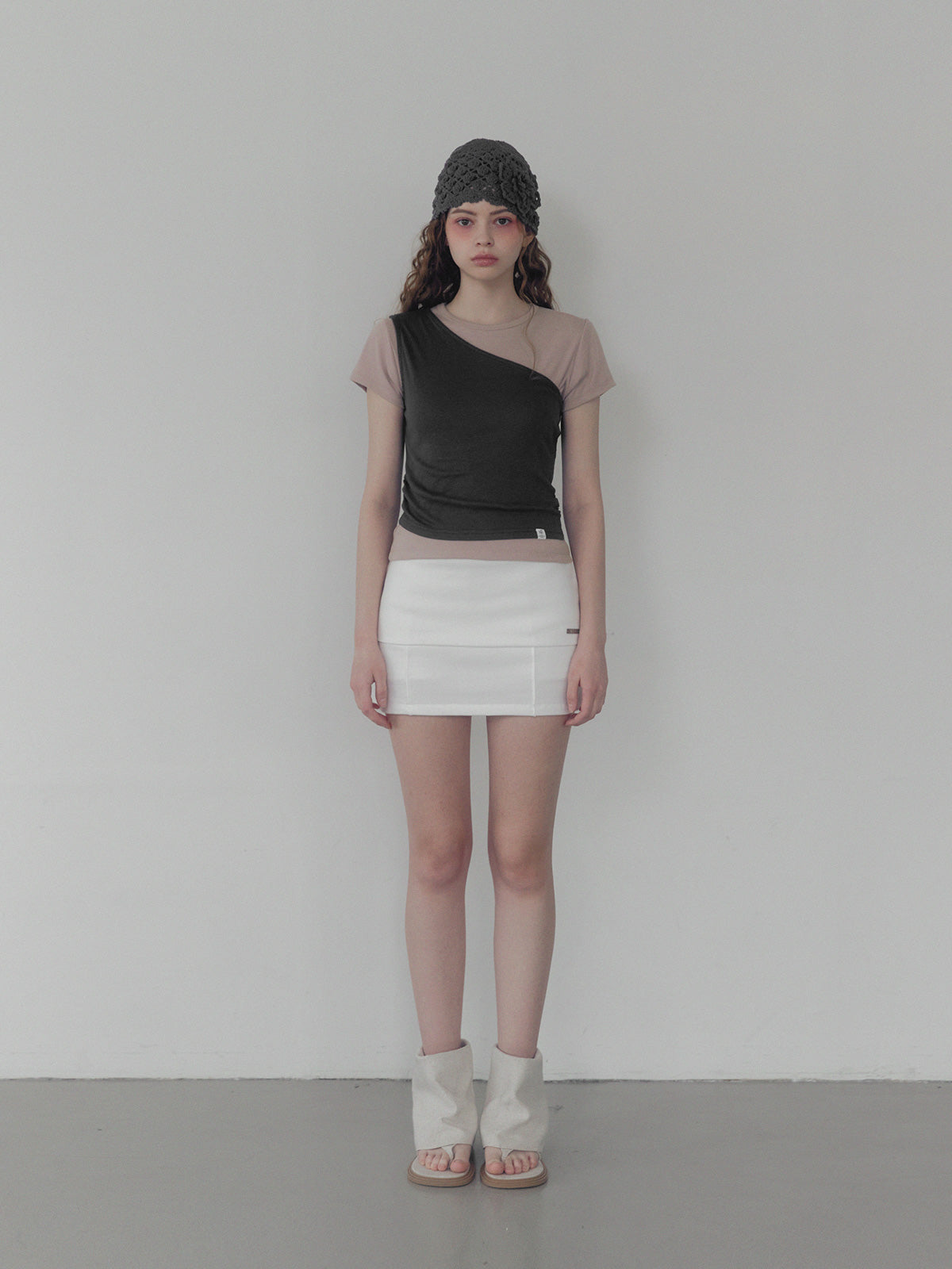 Cellon shirring one-shoulder sleeveless