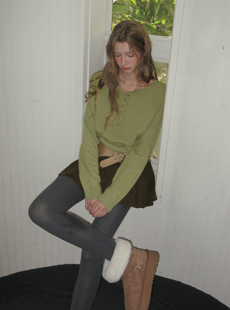 TWEE Pomki button brushed long sleeve knit | Product styling view 8