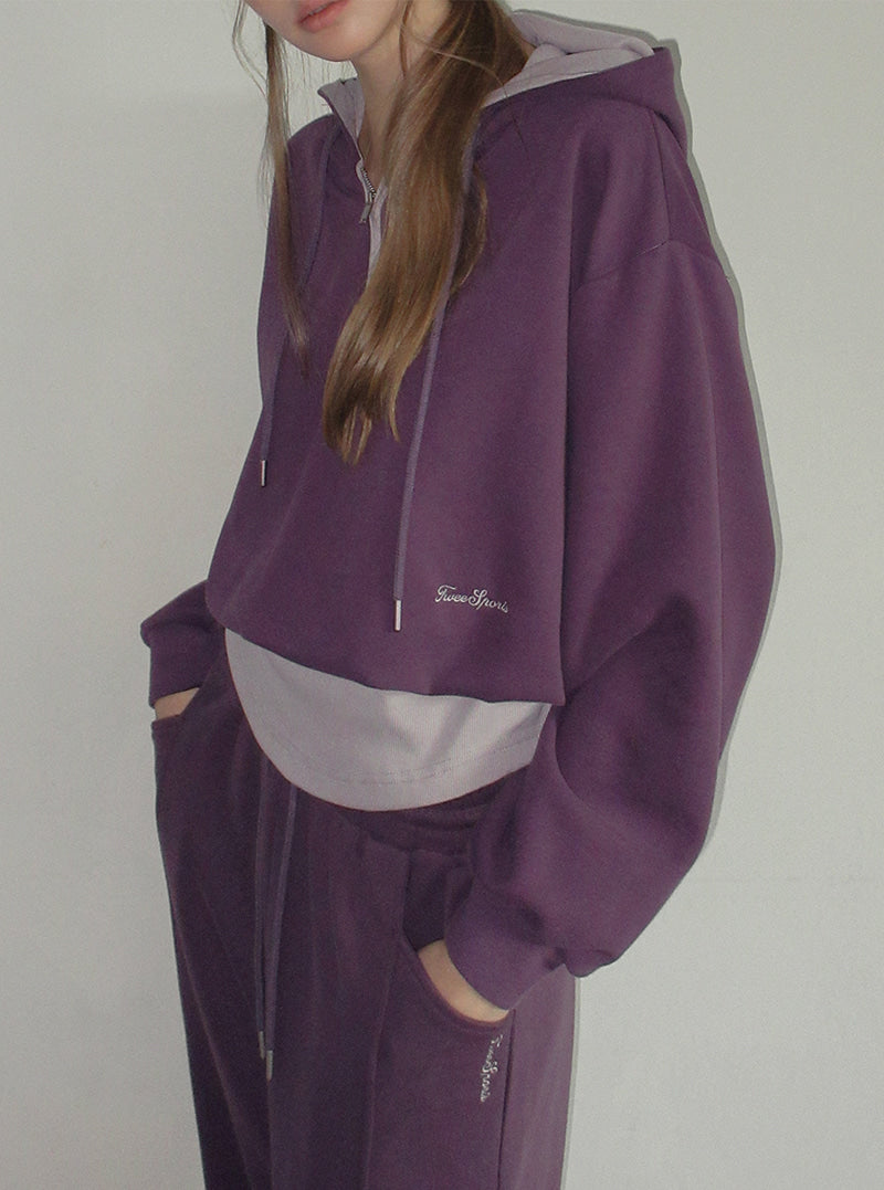 TWEE Medi layered half hood zip-up T-shirt | Product styling view 5