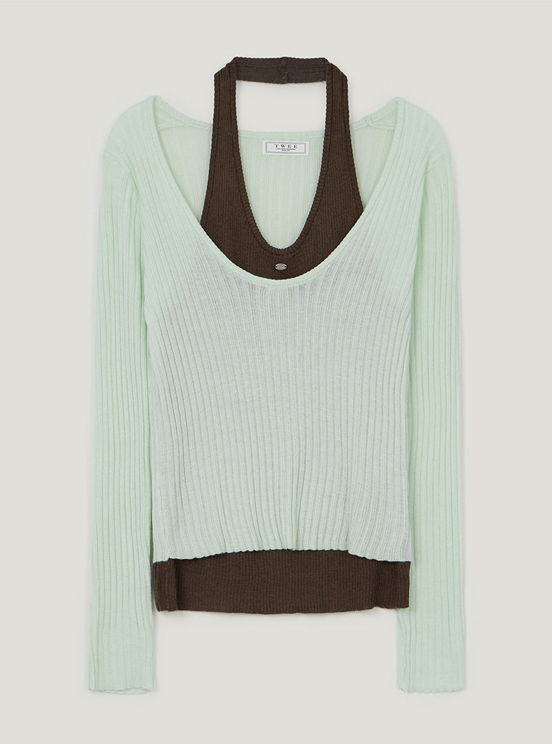 TWEE Besit halter layered long sleeve knit | Mint product-only view