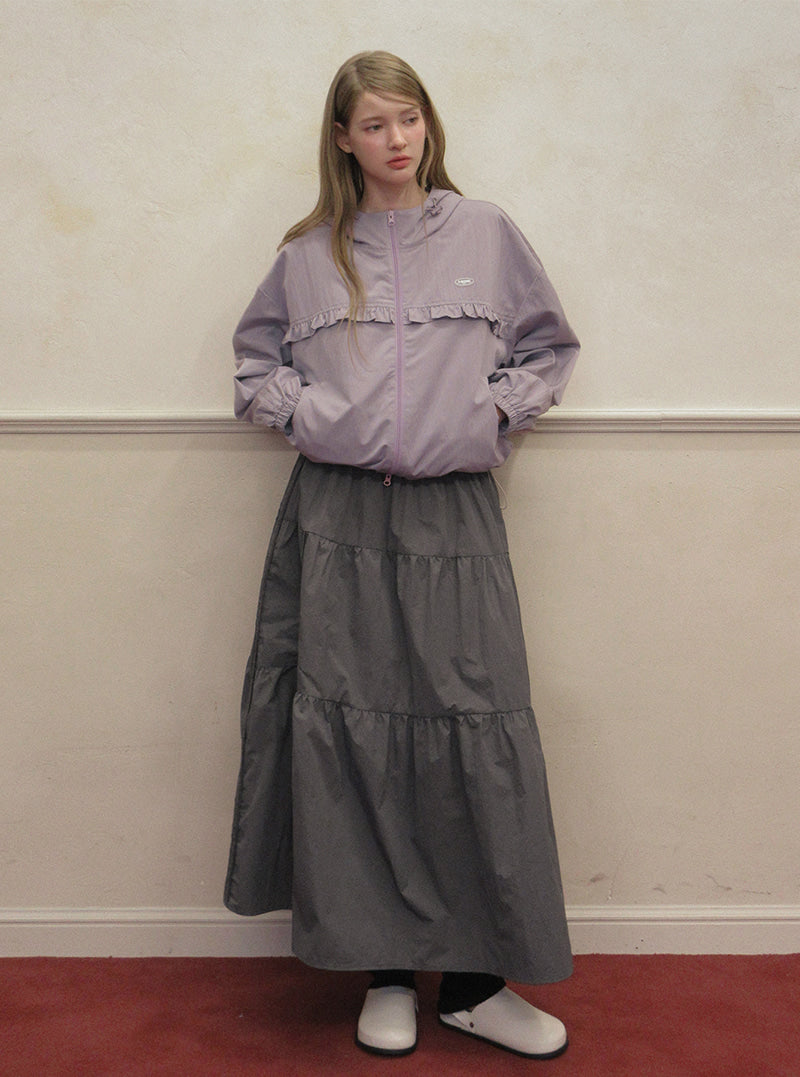 TWEE Jure lace nylon tiered long skirt | Product styling view 3