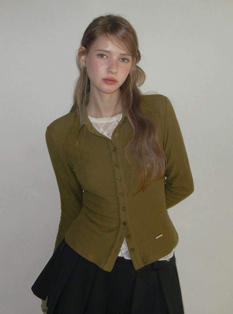 TWEE Toel basic collar long sleeve T-shirt | Product styling view 6