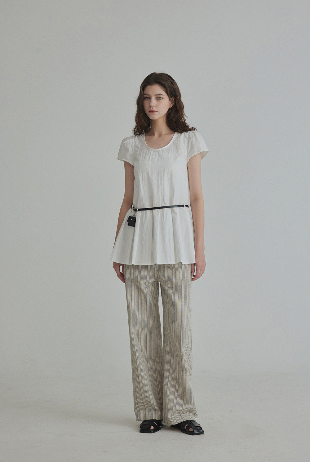 Montise Cap Sleeve Pleated Blouse(Belt Set)