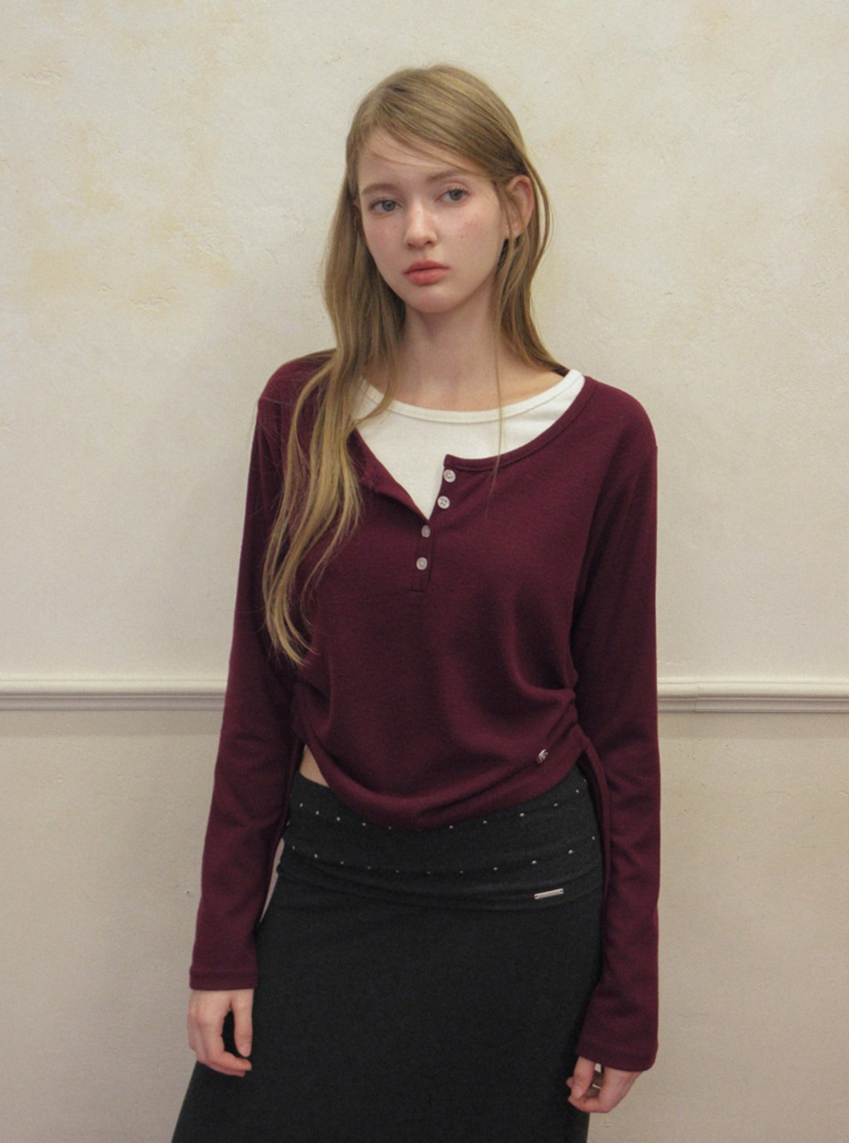 TWEE Epu layered shirring fleece long sleeve T-shirt | Main product image