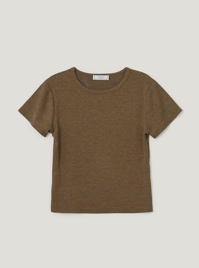 TWEE Orin vintage round neck short sleeve T-shirt | Brown product-only view