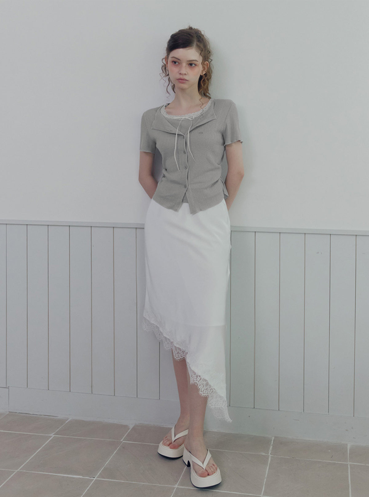 Devin Satin Lace-Trim Banding Skirt