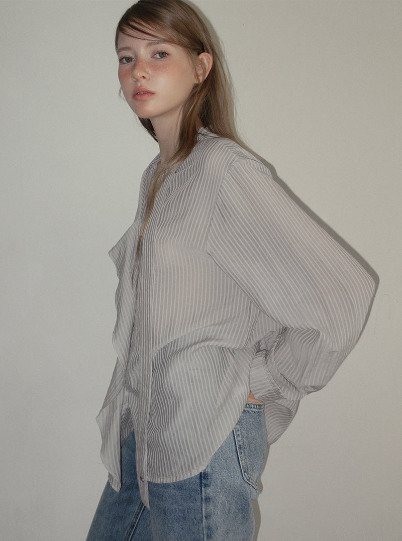 TWEE Kesi frill stripe strap long sleeve blouse | Product styling view 5