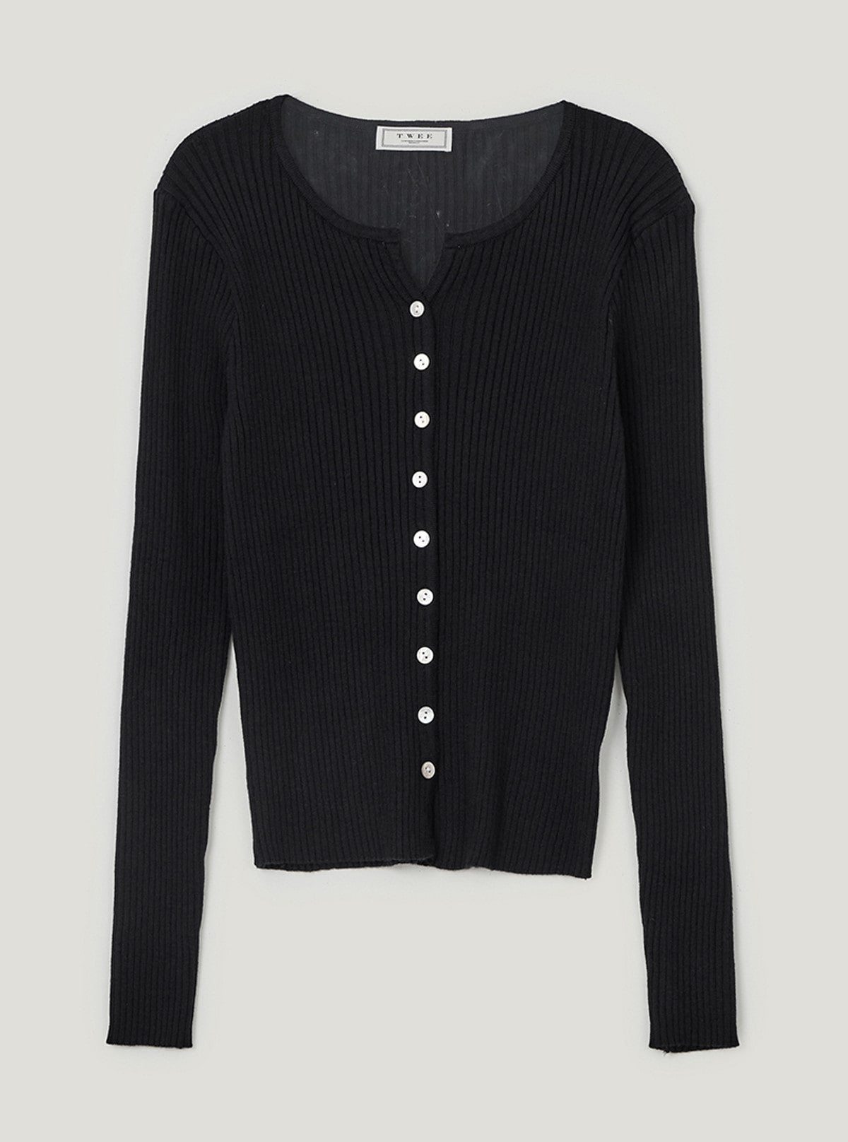 TWEE Elan slim ribbed knit long sleeve cardigan | Black product-only view