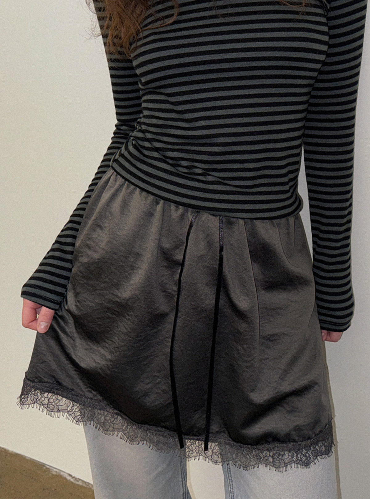 Julit Satin Lace Mini Skirt