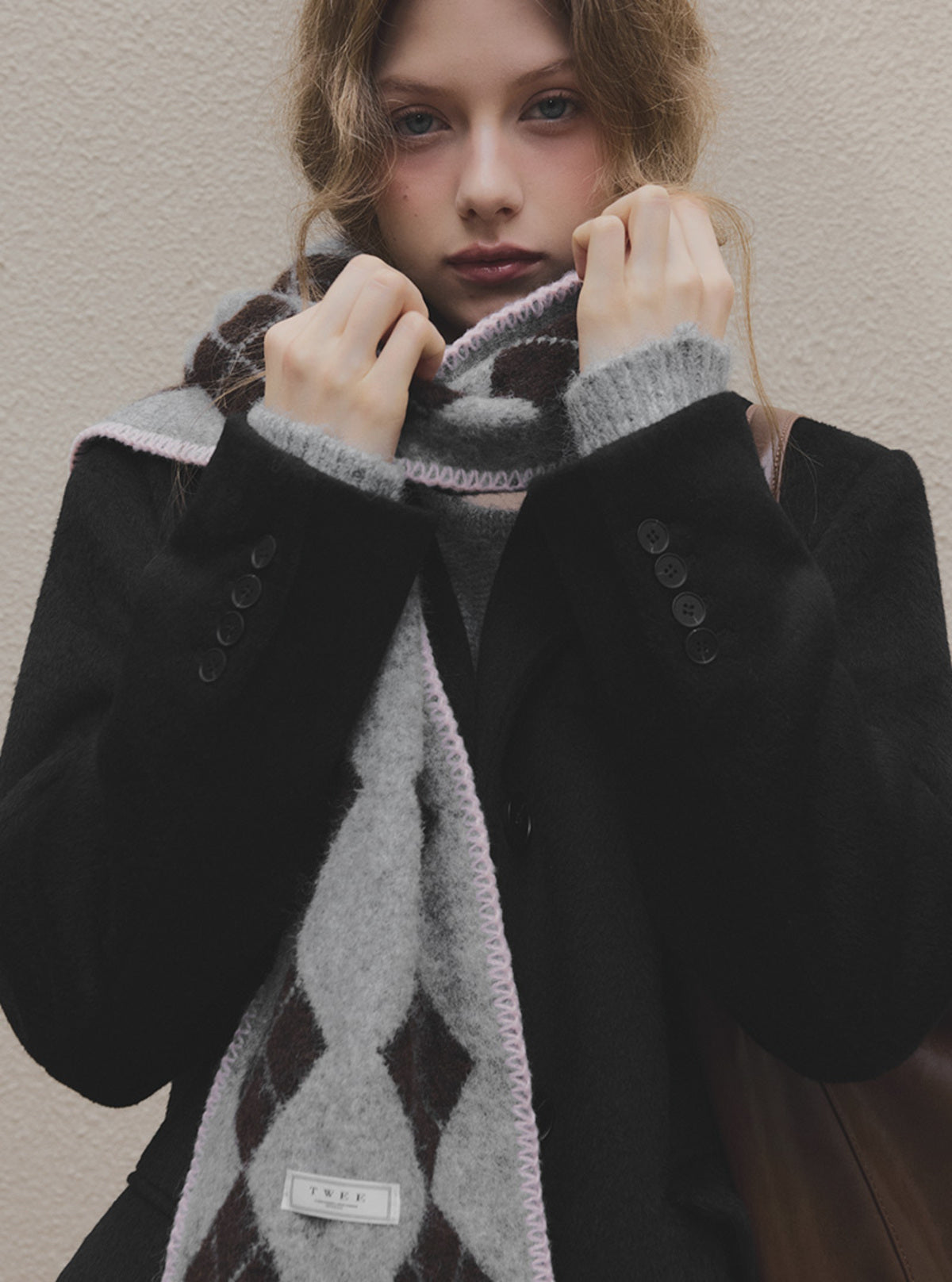 Wellon Argyle Knit Scarf