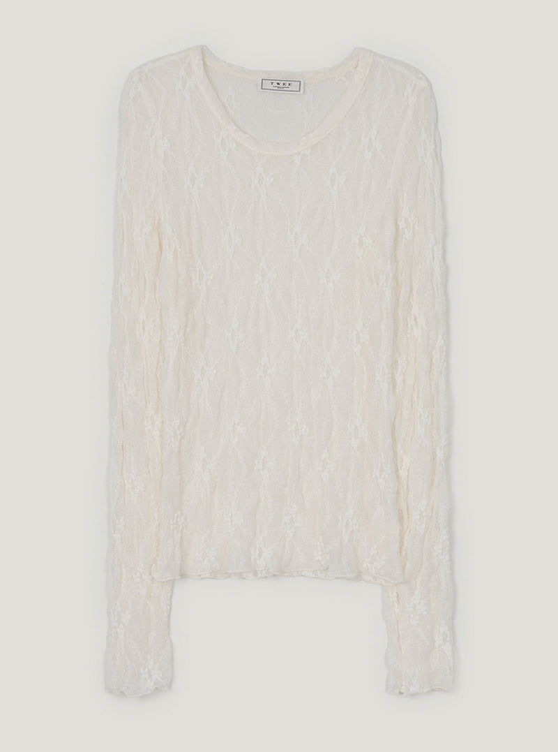 Loki lace see-through long sleeve T-shirt | Ivory cutout
