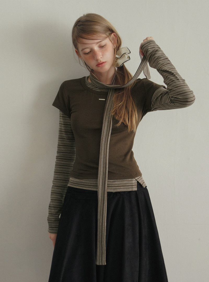 TWEE Solen stripe layered long sleeve T-shirt (strap set) | Product styling view 3