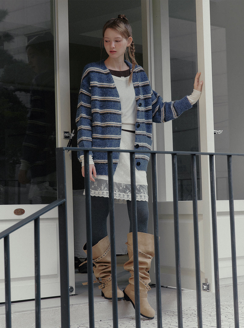 Reta V-neck oversized heavyweight knit long sleeve cardigan | View 6