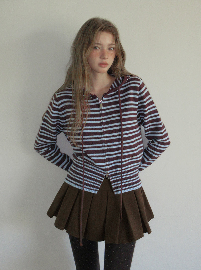 TWEE Error stripe knit hood zip-up | Product styling view 3