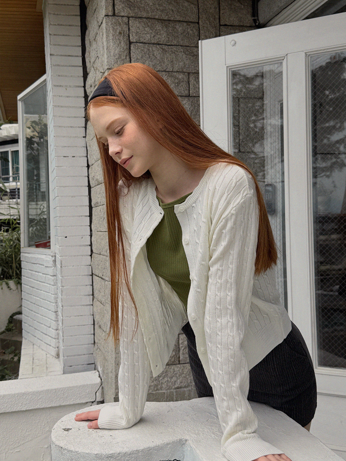 Ritti Cable Round Neck Long Sleeve Cardigan