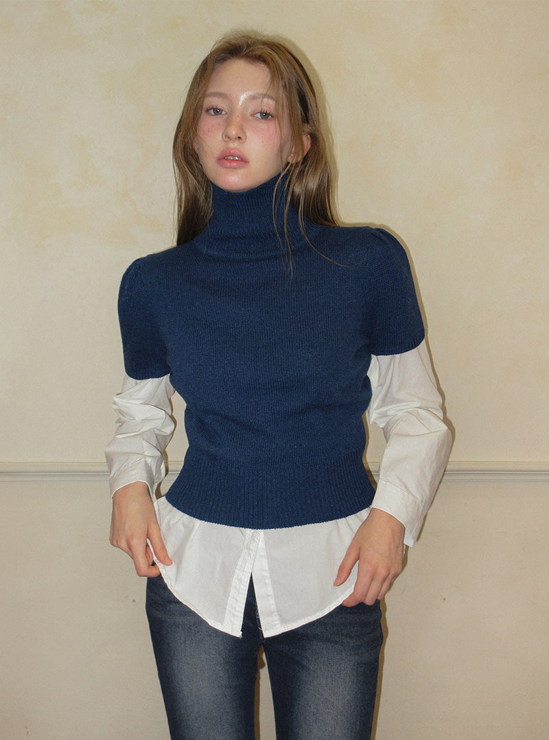 TWEE Det puff turtleneck short sleeve knit | Product styling view 3