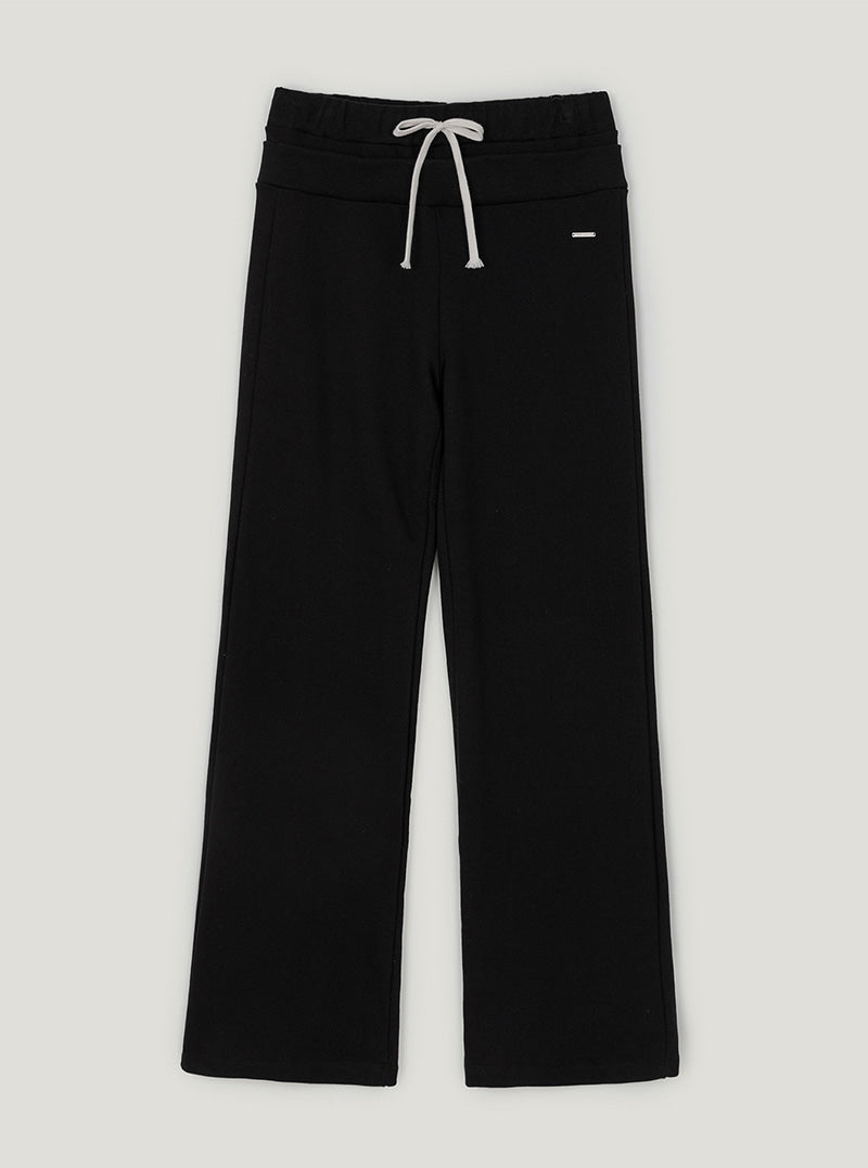 Adin layered double band wide long pants | Black cutout
