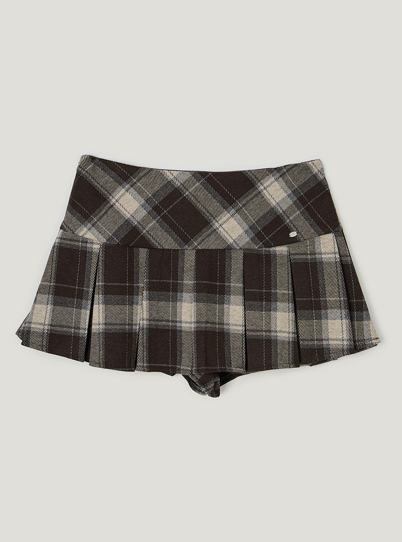 TWEE Rezon check pleated mini skirt | Brown product-only view