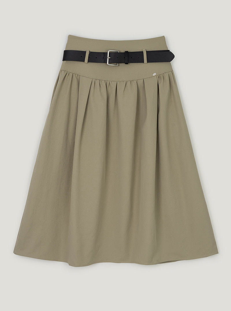 Karen pleated long skirt (belt set) | Beige cutout