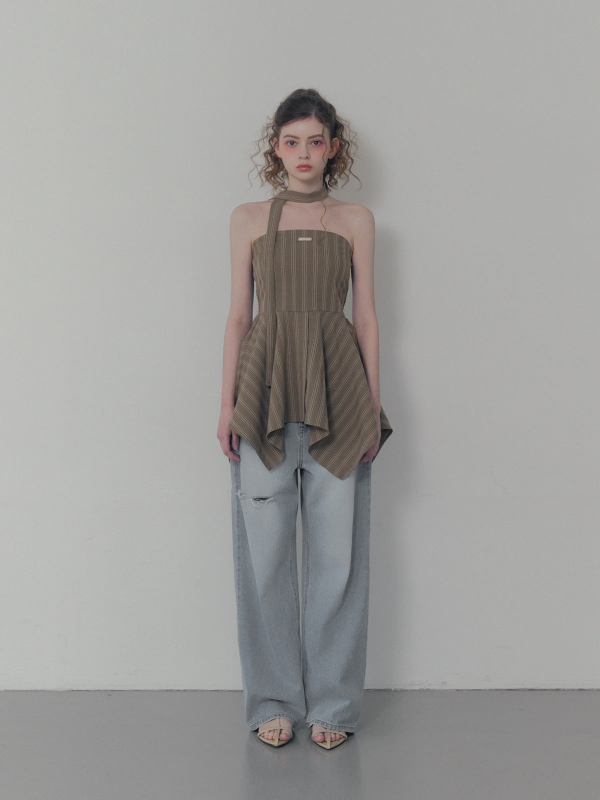 Heichi Stripe Asymmetric Tube Top(Strap Set)
