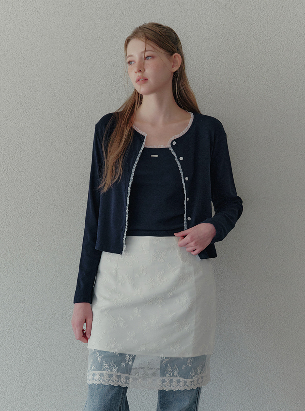 Itin lace layered sleeveless cardigan set | View 3