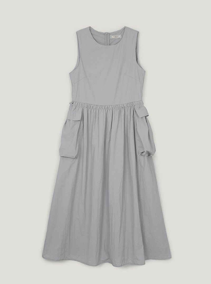 Roa pocket shirring long dress | Sky blue cutout
