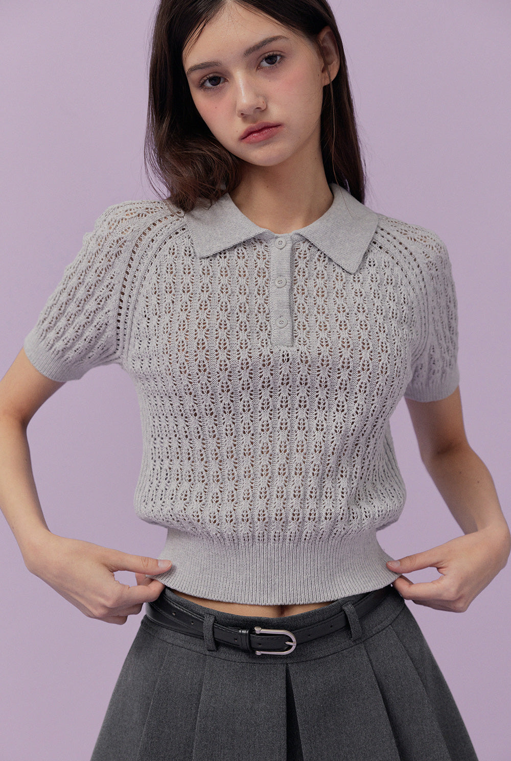 Risael Punching Collar Short-Sleeve Knit